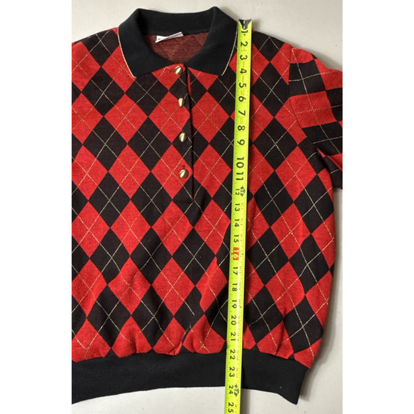 Women’s Vintage Plaid Argyle Sweater Red Black Size M Made in USA Christmas EUC - Picture 7 of 10